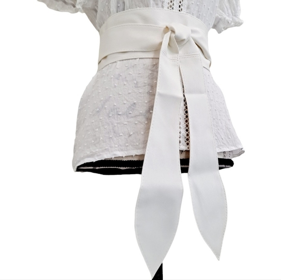 Plus Size White Faux leather corset wide waist boho cinch obi belt - Picture 6 of 9